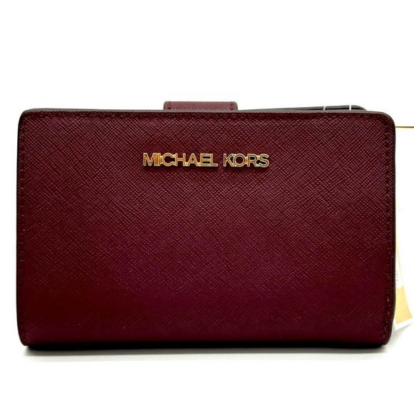 Michael Kors Medium Bifold Zip Chain Wallet Ox Blood - Picture 1 of 8